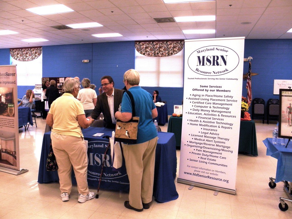 Bruce Goodman, MSRN member, talking with people inquiring about MSRN at the Cockeysville Senior Center Fair, September 28, 2015